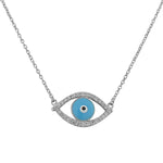 925 Sterling Silver Evil Eye Hamsa White CZ Womens Pendant Necklace