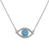925 Sterling Silver Evil Eye Hamsa White CZ Womens Pendant Necklace