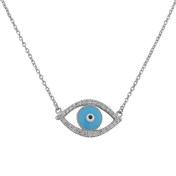 925 Sterling Silver Evil Eye Hamsa White CZ Womens Pendant Necklace