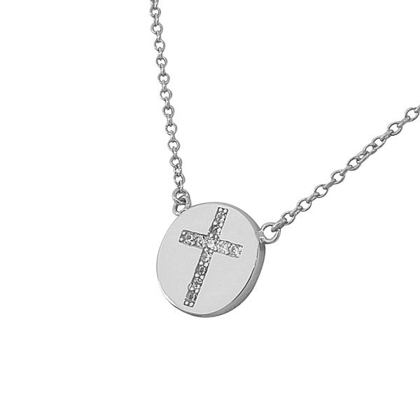 Dainty Circle Cross Necklace Sterling Silver Cubic Zirconia
