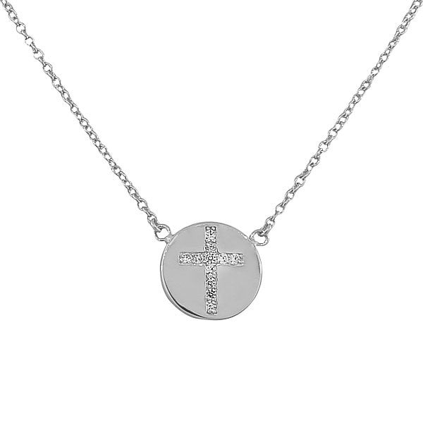 925 Sterling Silver Womens Religious Cross White CZ Classic Pendant Necklace with Chain