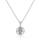 925 Sterling Silver Evil Eye Hamsa White CZ Womens Pendant Necklace, 18"