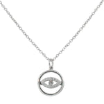 925 Sterling Silver Evil Eye Hamsa White CZ Womens Pendant Necklace