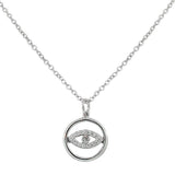925 Sterling Silver Evil Eye Hamsa White CZ Womens Pendant Necklace