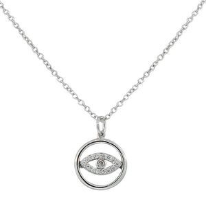 925 Sterling Silver Evil Eye Hamsa White CZ Womens Pendant Necklace