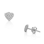 925 Sterling Silver White CZ  Womens Girls Love Heart Small Stud Earrings