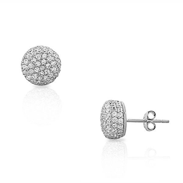 925 Sterling Silver White CZ  Womens Round Classic Stud Earrings