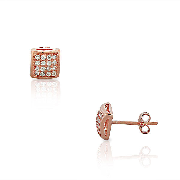 925 Sterling Silver Rose Gold-Tone White CZ Womens Cushion Square Classic Stud Earrings
