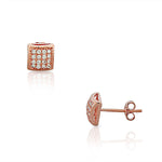 925 Sterling Silver Rose Gold-Tone White CZ Womens Cushion Square Classic Stud Earrings