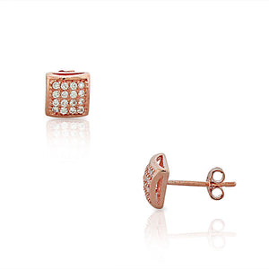 925 Sterling Silver Rose Gold-Tone White CZ Womens Cushion Square Classic Stud Earrings