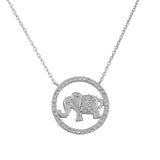 925 Sterling Silver White CZ Elephant Circle Womens Pendant Necklace