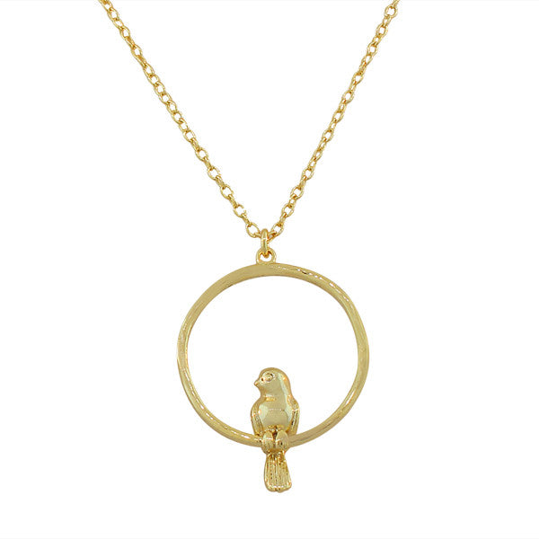 925 Sterling Silver Yellow Gold-Tone Bird Circle Womens Pendant Necklace