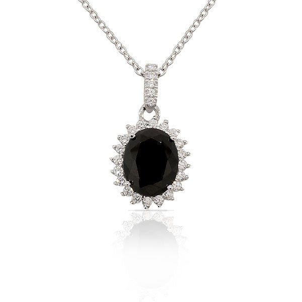 925 Sterling Silver Black White CZ Oval Charm Womens Pendant Necklace