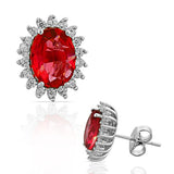 925 Sterling Silver Red White CZ Oval Womens Stud Earrings