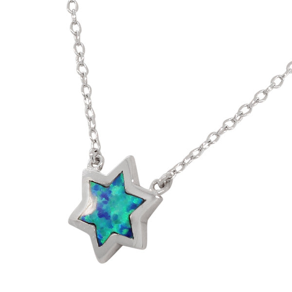 925 Sterling Silver Jewish Star Opal Pendant Necklace