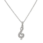925 Sterling Silver  Music Clef Musical Note CZ Pendant Necklace with Chain