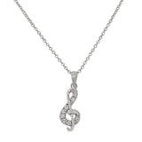 925 Sterling Silver  Music Clef Musical Note CZ Pendant Necklace with Chain