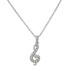 925 Sterling Silver  Music Clef Musical Note CZ Pendant Necklace with Chain