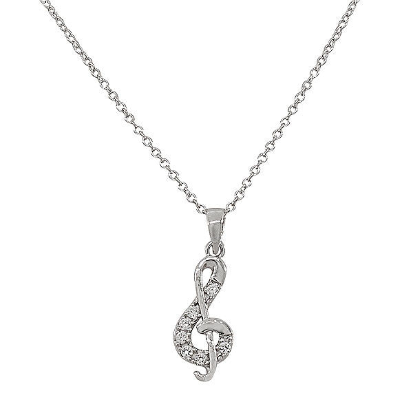 925 Sterling Silver  Music Clef Musical Note CZ Pendant Necklace with Chain