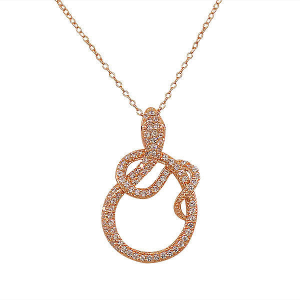 925 Sterling Silver Rose Gold-Tone White Red CZ Snake Womens Pendant Necklace