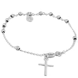 925 Sterling Silver Religious Latin Cross Virgin Mary Christian Chain Bracelet
