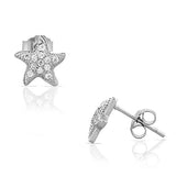 925 Sterling Silver White CZ Starfish Womens Girls Small Stud Earrings