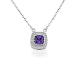 925 Sterling Silver Purple Violet Amethyst-Tone CZ Womens Cushion Pendant Necklace