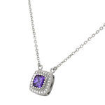 925 Sterling Silver Purple Violet Amethyst-Tone CZ Cushion Necklace