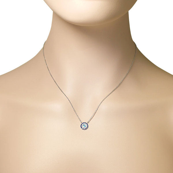 Blue Cubic Zirconia Evil Eye Necklace Sterling Silver