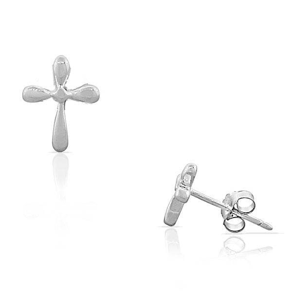 925 Sterling Silver Religious Latin Cross Classic Womens Girls Small Stud Earrings