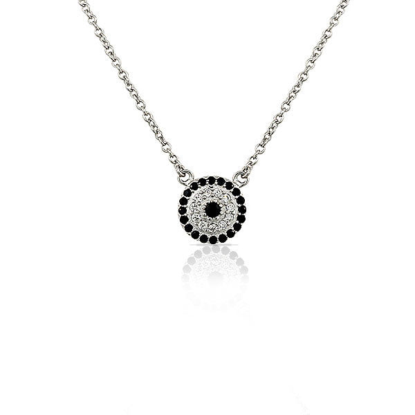 925 Sterling Silver Evil Eye Hamsa White Black CZ Womens Pendant Necklace