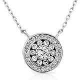 925 Sterling Silver Classic Round White CZ Womens Girls Pendant Necklace