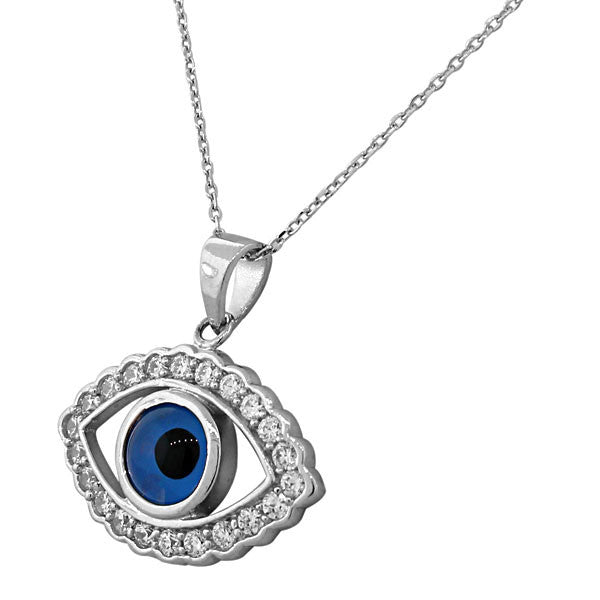 Blue Evil Eye Sterling Silver Cubic Zirconia Pendant Necklace