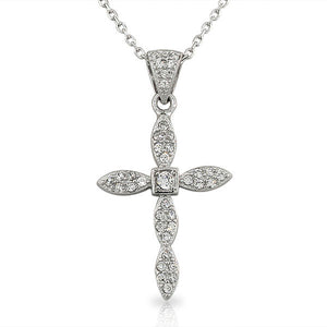 925 Sterling Silver White CrysrtalsCZ Classic Womens Latin Religious Cross Pendant Necklace