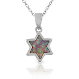 925 Sterling Silver  Womens Jewish Star of David Pink Simulated Opal Pendant Necklace