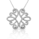 925 Sterling Silver Womens Flower Snowflake Filigree CZ Pendant Necklace