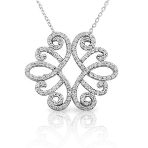 925 Sterling Silver Womens Flower Snowflake Filigree CZ Pendant Necklace