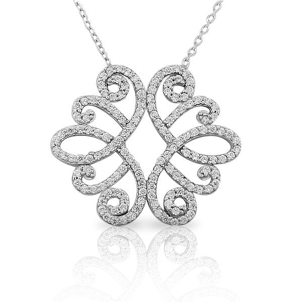 925 Sterling Silver Womens Flower Snowflake Filigree CZ Pendant Necklace