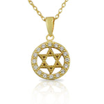 925 Sterling Silver Yellow Gold-Tone CZ Womens Jewish Star of David Pendant Necklace
