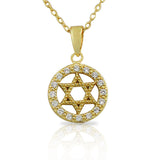 925 Sterling Silver Yellow Gold-Tone CZ Womens Jewish Star of David Pendant Necklace