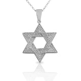 925 Sterling Silver  Womens Large Jewish Star of David CZ Pendant Necklace