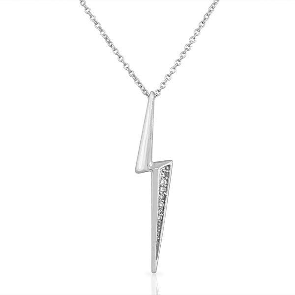 925 Sterling Silver White CZ Lightning Zigzag Pendant Necklace