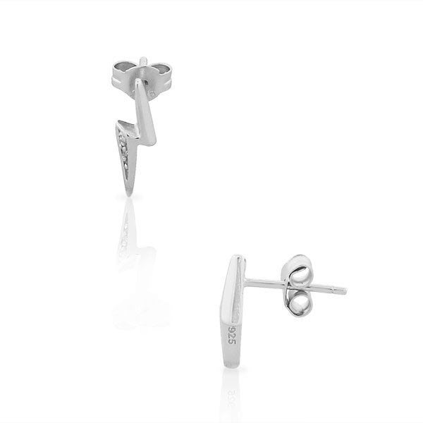 925 Sterling Silver Lightning Zigzag White CZ Small Stud Earrings