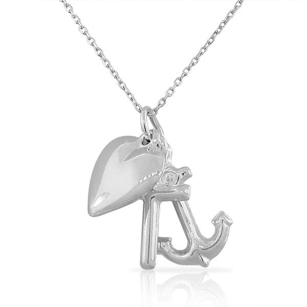 925 Sterling Silver Polished Womens Girls Triple Charm Love Heart Anchor Cross Pendant Necklace