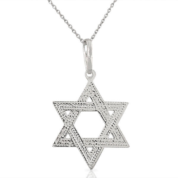 925 Sterling Silver  Polished Classic Jewish Star of David Unisex Pendant Necklace