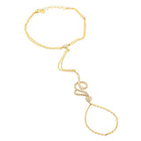 925 Sterling Silver Yellow Gold-Tone Love Heart White CZ Hand Jewelry Ring Link Chain Slave Bracelet