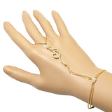 Yellow Gold-Tone Love Heart White CZ Hand Jewelry Ring Link Chain Slave Bracelet