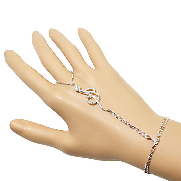Love Heart White CZ Hand Jewelry Ring Link Chain Bracelet