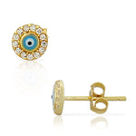 925 Sterling Silver Yellow Gold-Tone White CZ Evil Eye Hamsa Small Womens Girls Stud Earrings