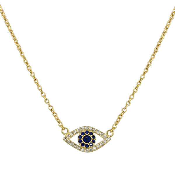 925 Sterling Silver Yellow Gold-Tone Womens Evil Eye Hamsa White Blue CZ Pendant Necklace